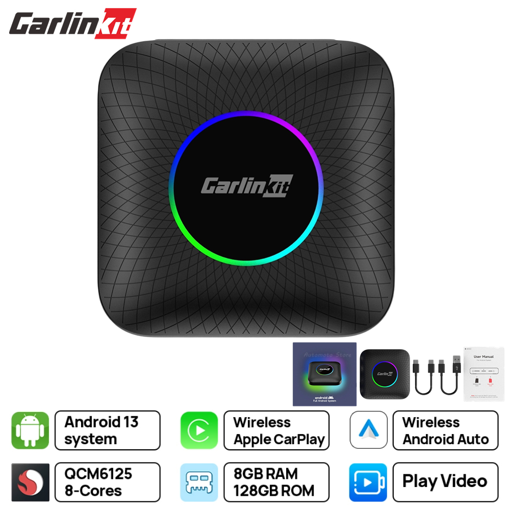 Carlinkit Tbox Ambient / Tbox Ultra Ai Box 8GB+128GB อะแดปเตอร์ CarPlay ไร้สาย 3-in-1 พร้อมไฟ RGB Ambient