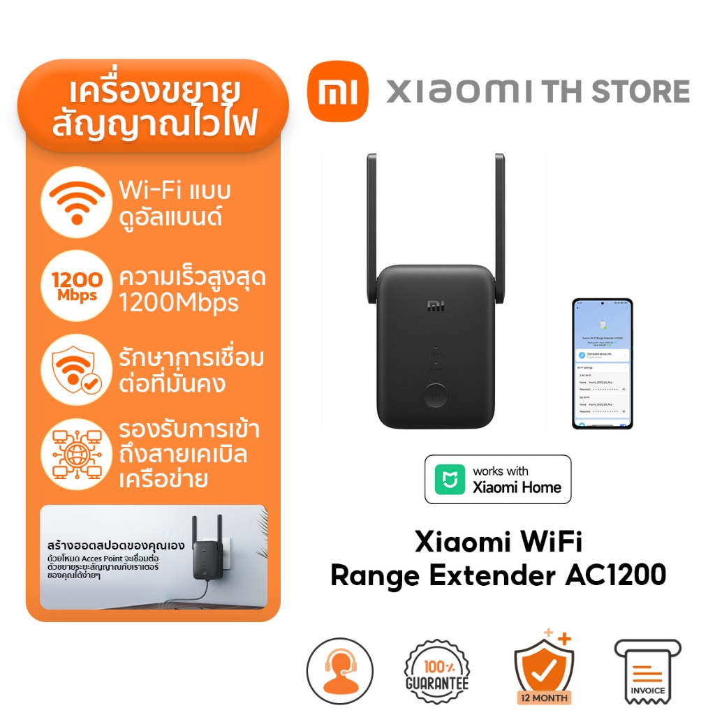 Xiaomi WiFi Range Extender AC1200 ขยายสัญญาณ WiFi repeater | 1200Mbps | รองรับ 5GHz ไฟสถานะสัญญาณอัจ