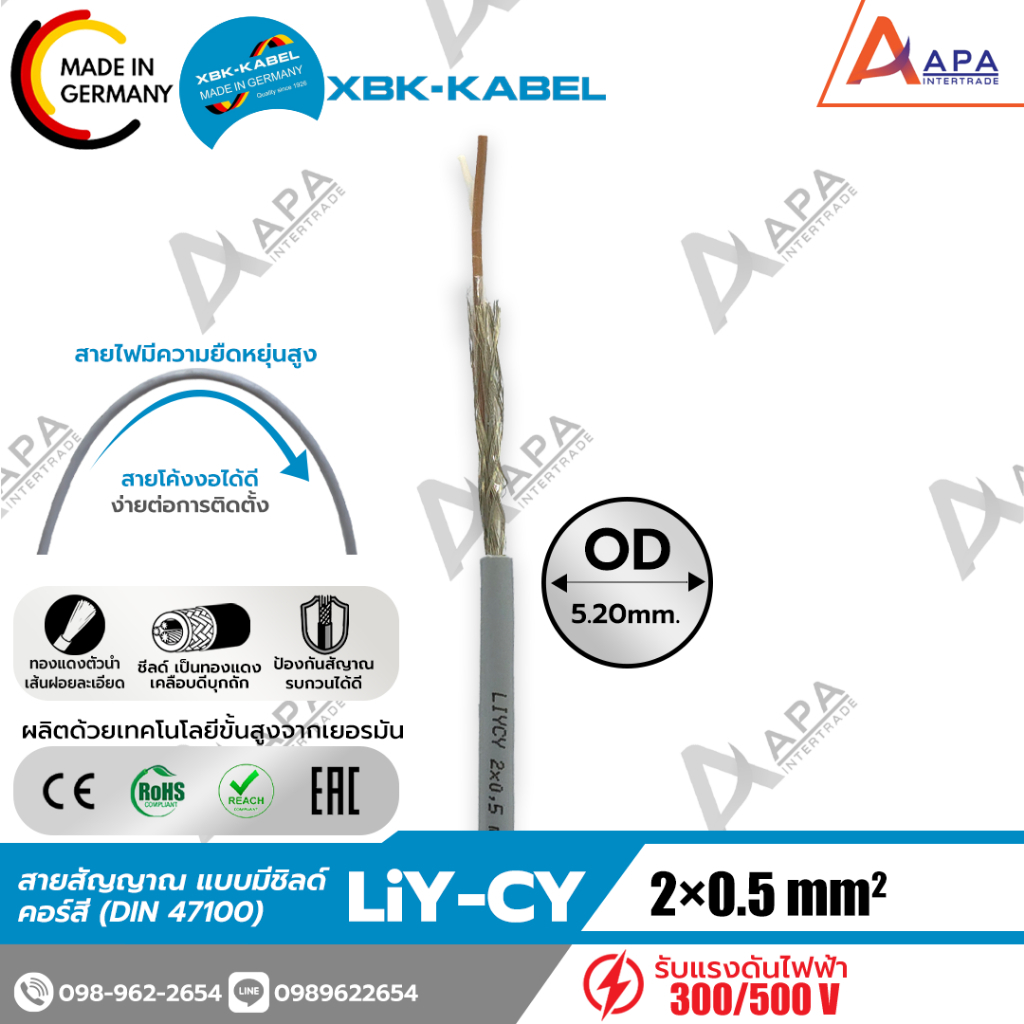 LiYCY 2x0.5sq.mm XBK Kabel สายสัญญาณ แบบมีชิลด์ ( 50 เมตร 100 เมตร)
