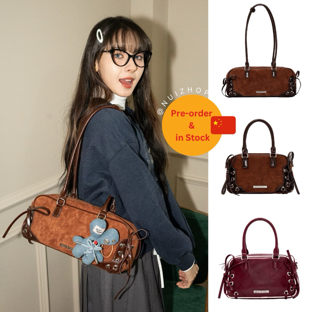 [Pre-order]GIRLS’HEART🇨🇳กระเป๋าสีน้ำตาลหนังกลับ 25SS จากแบรนด์ Girls Heart ที่มีเอกลักษณ์คือการผูกโบ