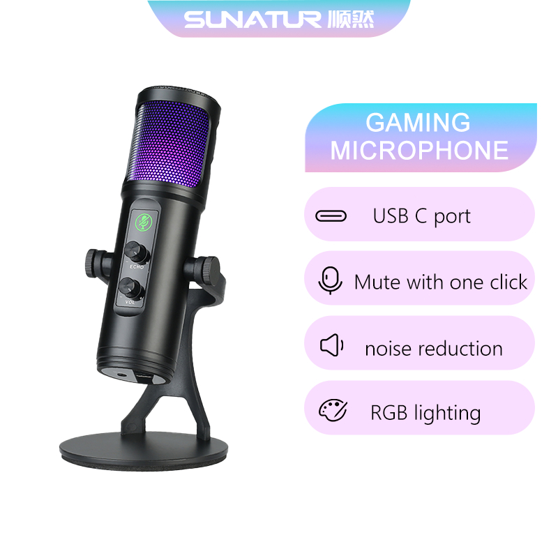 【จัดส่งฟรี】SUNATUR ZX-776 USB  ไมค์คอมพิวเตอร์Microphone Professional RGB Gaming Mic With Mute Noise
