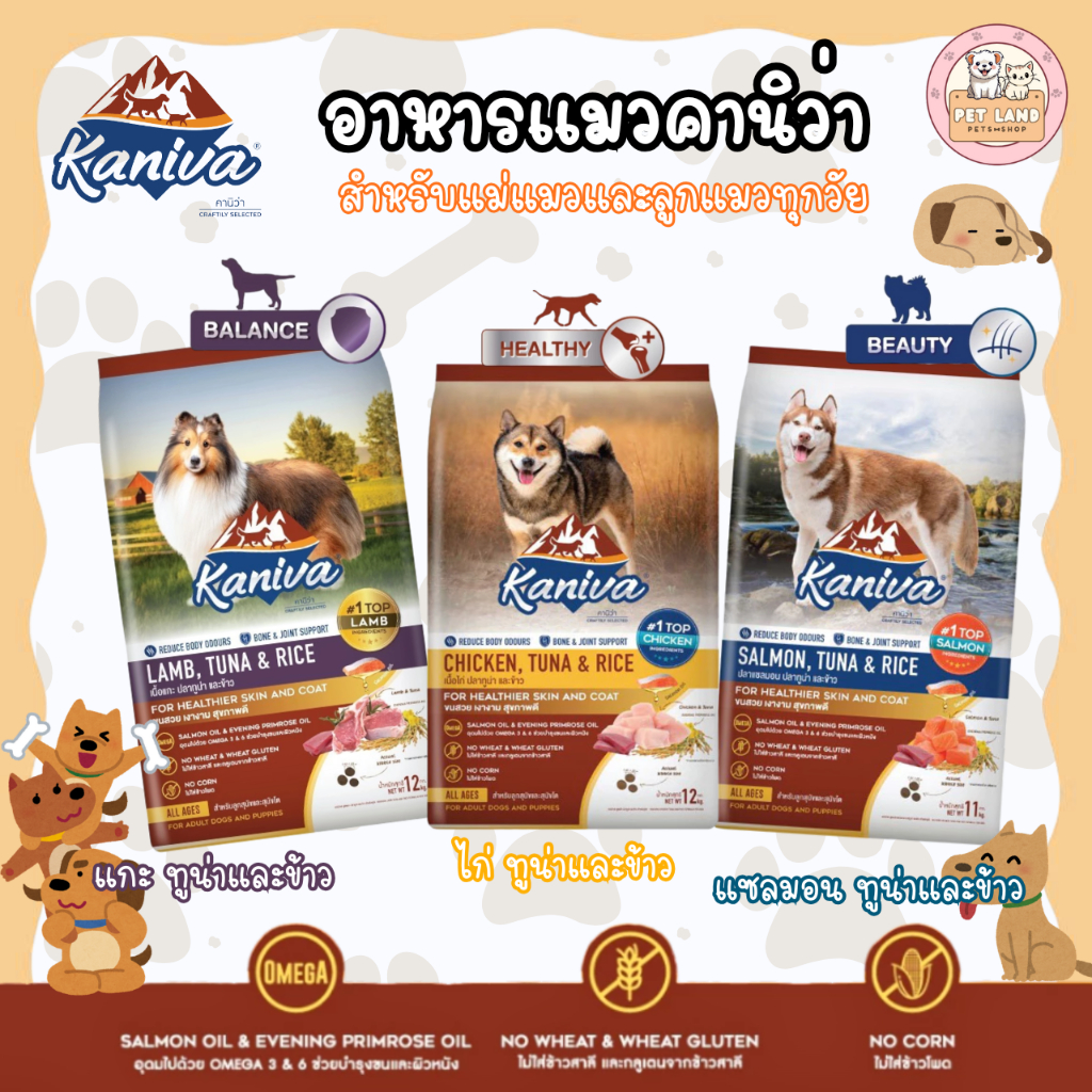 Kaniva อาหารสุนัข คานิว่า (มีของแถม) 8-12 กิโลกรัม สำหรับสุนัข ทุกสายพันธุ์ สร้างกล้ามเนื้อ บำรุงขน