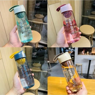AD159_Shop ขวดน้ำ กระบอกน้ำ พลาสติก ขนาด 550 มล. ฝาปิดพร้อมสายจับ มีตัวกรอง มี 4 สี ทรงมน
