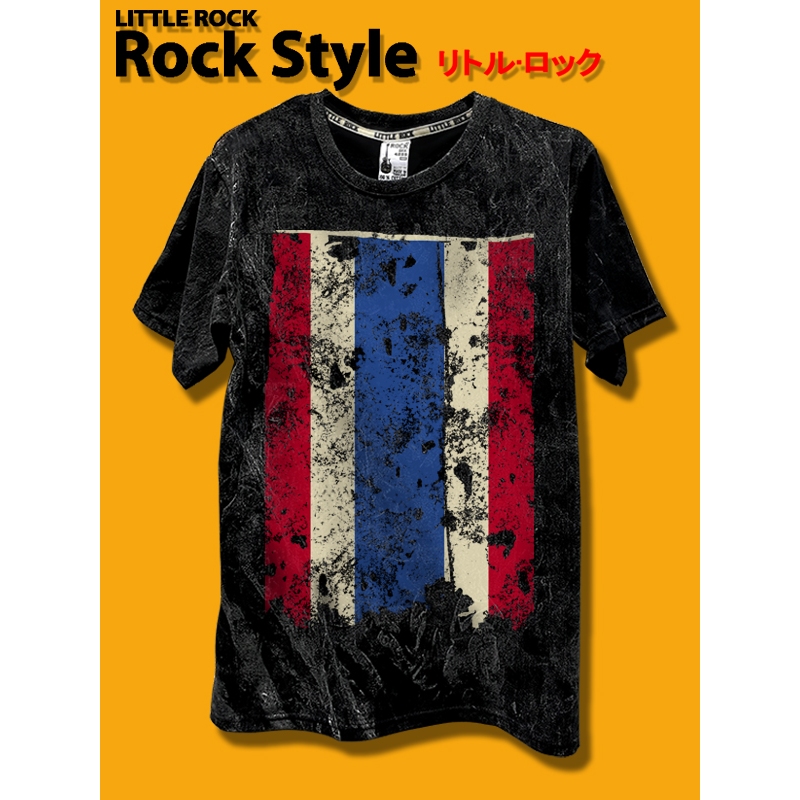 เสื้อยืด คอกลม แขนสั้น Little Rock ลาย ธงไทย ผ้าดำฟอกลาย กับดำล้วน เนื้อผ้านุ่ม ใส่สบาย ได้ทั้ง ผู้ชายผู้หญิง มีหลายขนาด