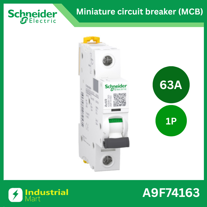 Schneider A9F74163 MCBActi9 iC60N C-Curve,400VAC,1P 63A 10kA