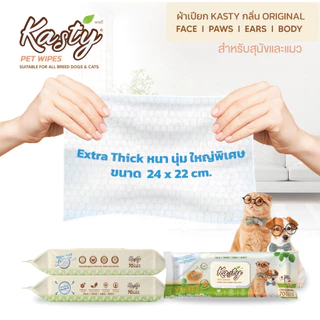 Kasty Pet Wipes ผ้าเปียกเช็ดทำความสะอาด สำหรับสุนัขและแมว ขนาดแผ่น 24 x 22 ซม. (70 แผ่น/ แพ็ค)