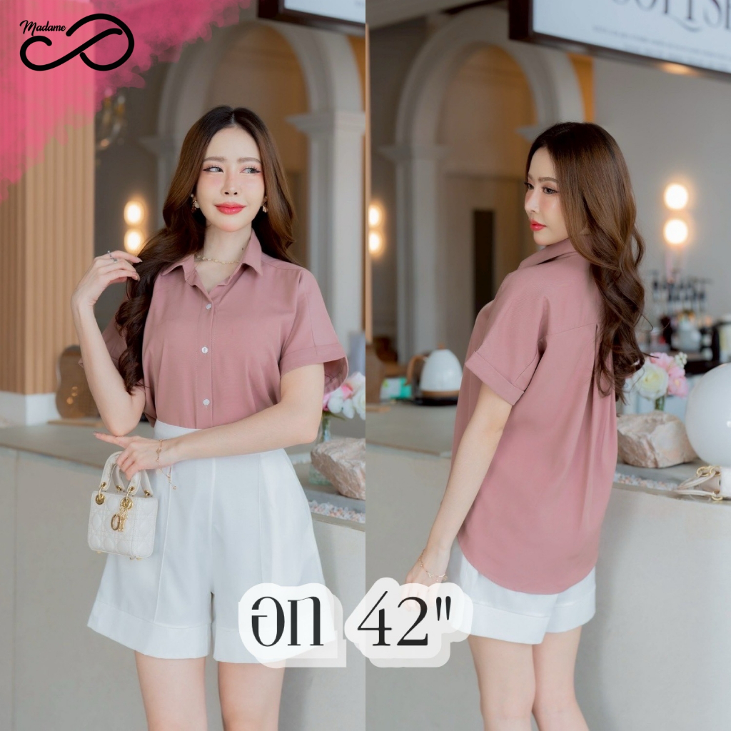 Madame proud เสื้อเชิ้ตผ้าชูก้า คอปกแขนสั้น เรียบหรูดูแพง คัตติ้งเทพ งานขึ้นห้าง งานป้าย proud by up