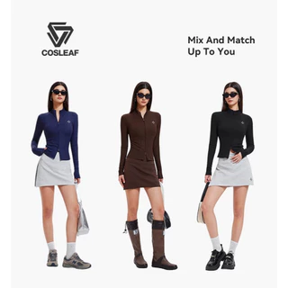 Cosleaf ชุดเสื้อกีฬาซิปสองทางดีไซน์สุดเก๋แฟชั่นเที่ยวออกกำลายไม่ซ้ำใครกระโปรงมีซับในตัวดีไซน์เรียบๆแต่มีสไตล์