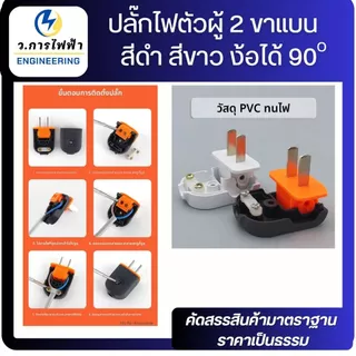 ปลั๊กไฟตัวผู้ 2 ขา 16A 250V งอได้ 90° หัวปลั๊กไฟ ปลั๊กตัวผู้พับได้ สีดำ สีขาว ใช้งานทั่วไป