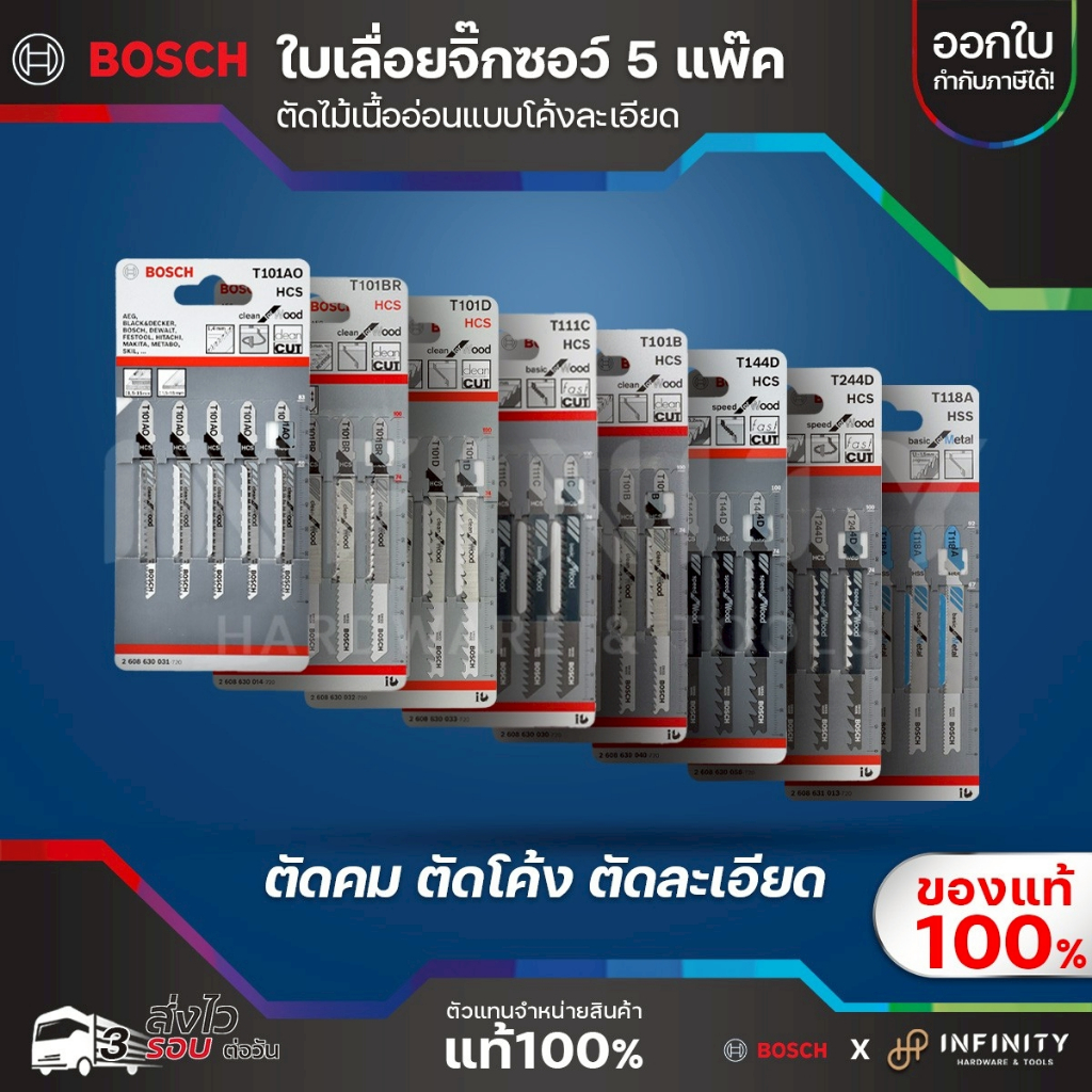 BOSCH ใบเลื่อยจิ๊กซอว์ แพ็ค 5 ใบ ตัดส่วนโค้งในไม้อย่างเรียบร้อย ตัดไม้อ่อน, ไม้อัด, แผงลามิเนต