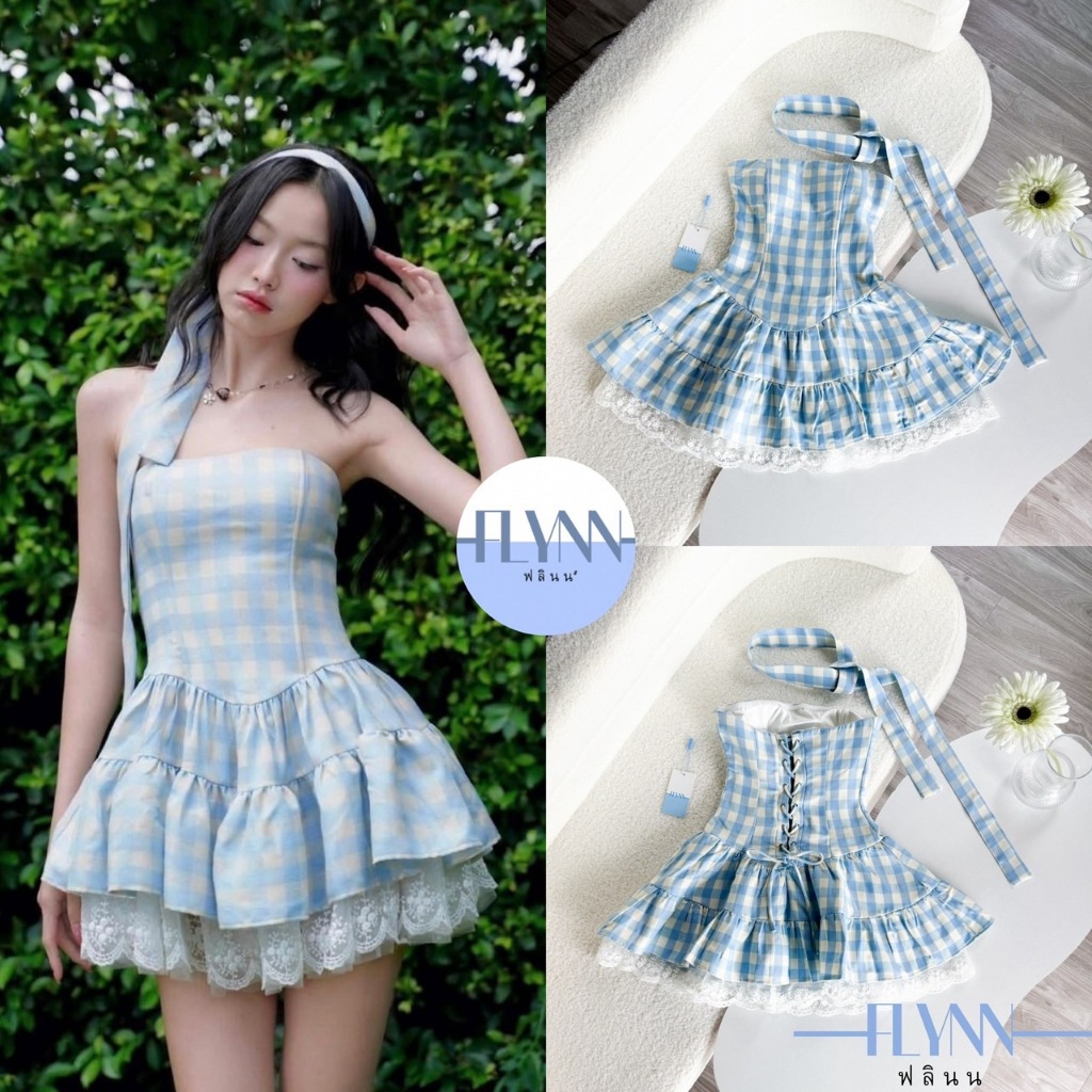 Flyn-ชุดมินิเดรสสุดน่ารัก💙 ดีไซน์  เกาะอก มีซิปและเชือกผูกโบว์ด้านหลัง เพิ่มลุคหวานซ่อนเปรี้ยวแบบมีด