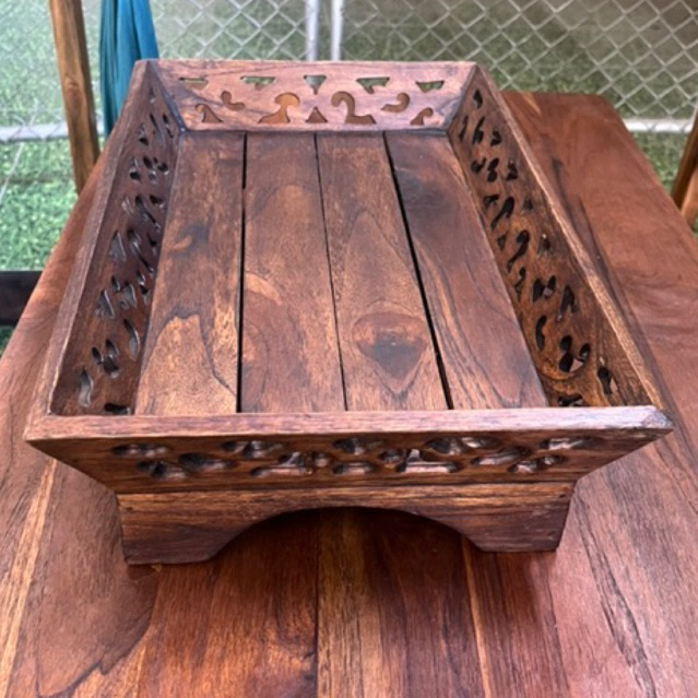 ถาดไม้สักวางแก้วน้ำ วางผลไม้ ใช้ในสปาร้านนวด ร้านกาแฟขนาด ก27x45x5cm