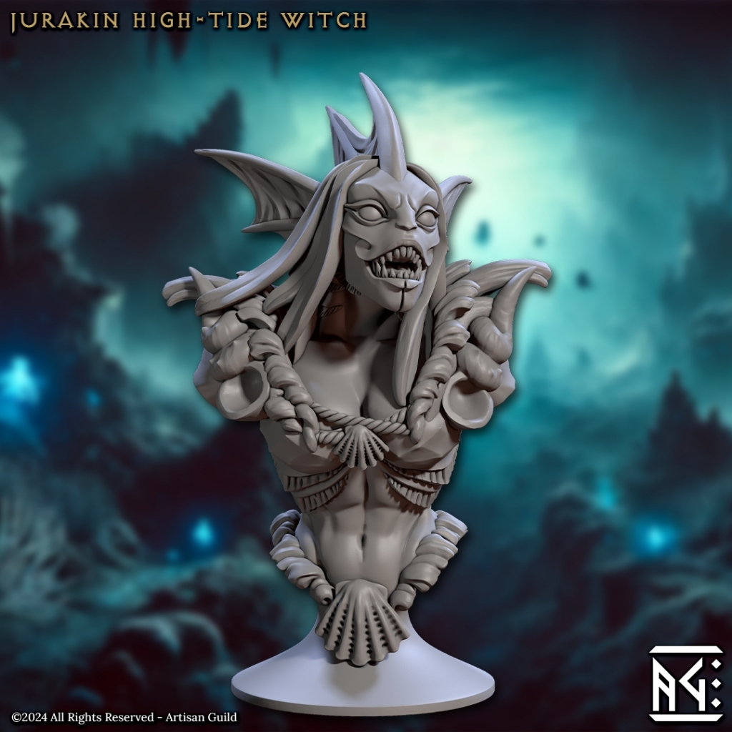 High-Tide Jurakin Mirmidon E (Bust) - Mirmidons of the Death-Tide - Humanoid Sahuagin / 3D printed m