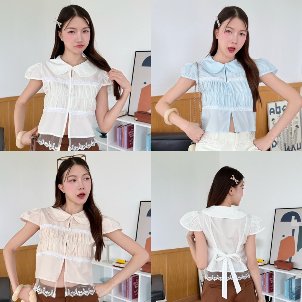 Prod studio เสื้อคอบัวแต่งขอบลูกไม้ มีสายผูกหลัง