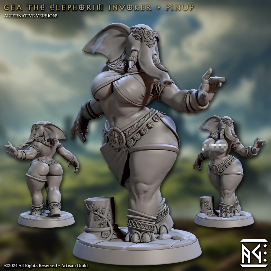 Gea - Elephorim Ivory Sentinels Pinup - Humanoid Loxodon / 32mm scale 3D printed miniature ATG