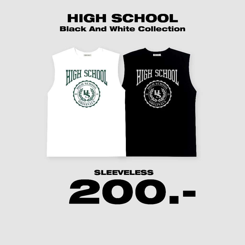 Highschool Black And White Collection Sleeveless T-shirt เสื้อยืดแขนกุดราคานักศึกษา