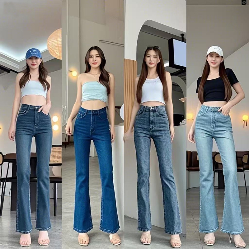 919 jeans🌵กางเกงยีนส์ขาม้า เอวสูง ผ้าลีวาย เนื้อผ้ายืด กางเกงยีนส์ผู้หญิง