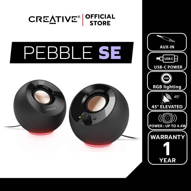 CREATIVE SPEAKER Pebble SE (Black) 2.0 USB-CPowered PC SpeakerswithRGBLighting ลำโพงคอมพิวเตอร์2.0 แบบ USB-C พร้อมไฟ RGB