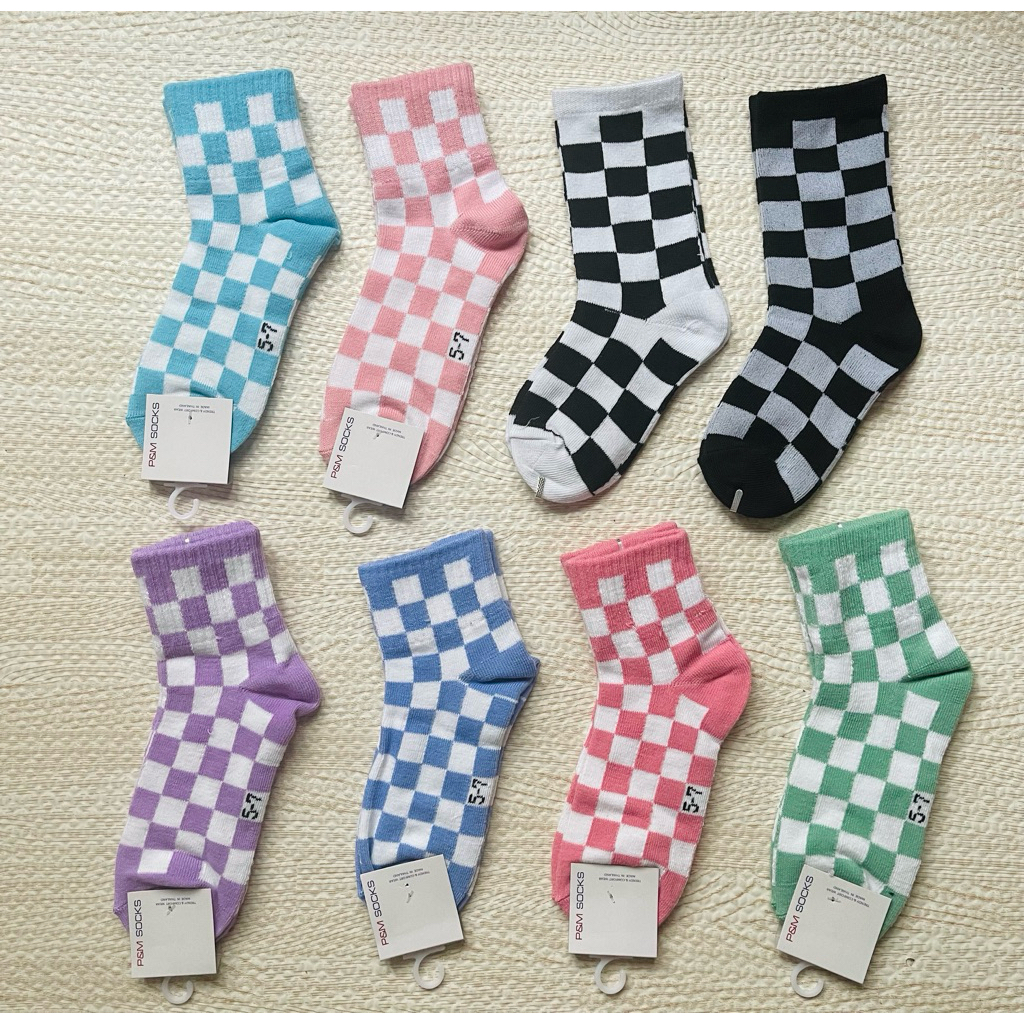 ถุงเท้าเด็กข้อกลางลายตาราง 4-6 และ 5-7 ปี