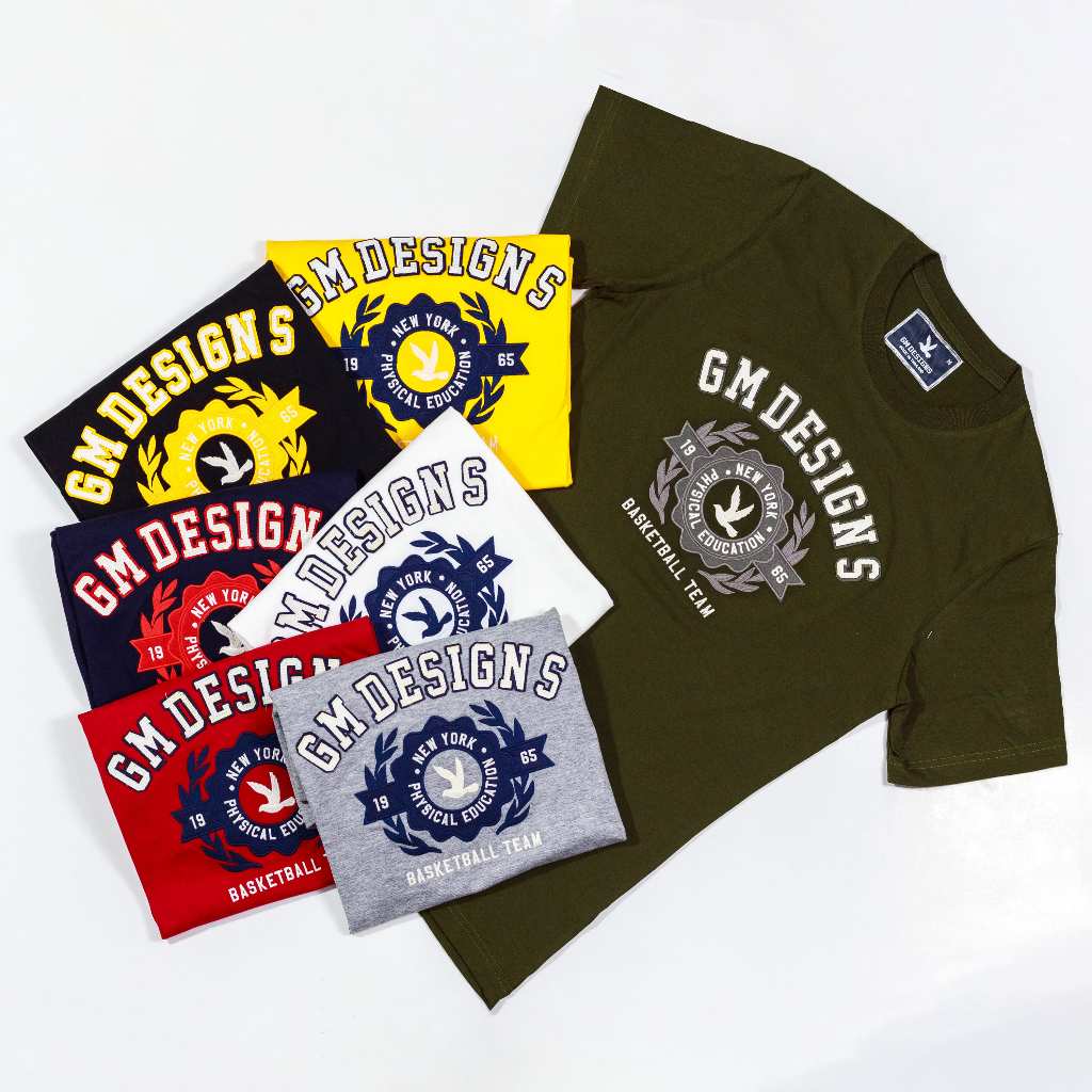 GM DESIGNS เสื้อยืดคอกลมแขนสั้นผู้ชาย งานปัก  เสื้อยืดผ้าคอตตอน GM3087/1