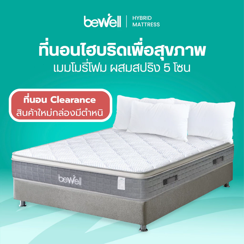 [Clearance สินค้าใหม่กล่องตำหนิ] Bewell Ergonomic Hybrid Mattress ที่นอนสปริงไฮบริดเพื่อสุขภาพ 5 โซน ผสมเมมโมรีโฟม