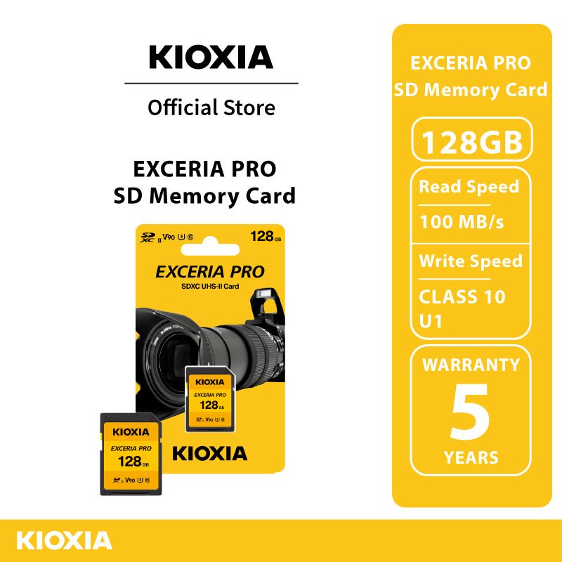 KIOXIA EXCERIA PRO SD Memory Card CL10 U3 V90 ความจุ 128GB ความอ่าน 270/เขียนสูงสุด 260 เมมโมรี่การ์