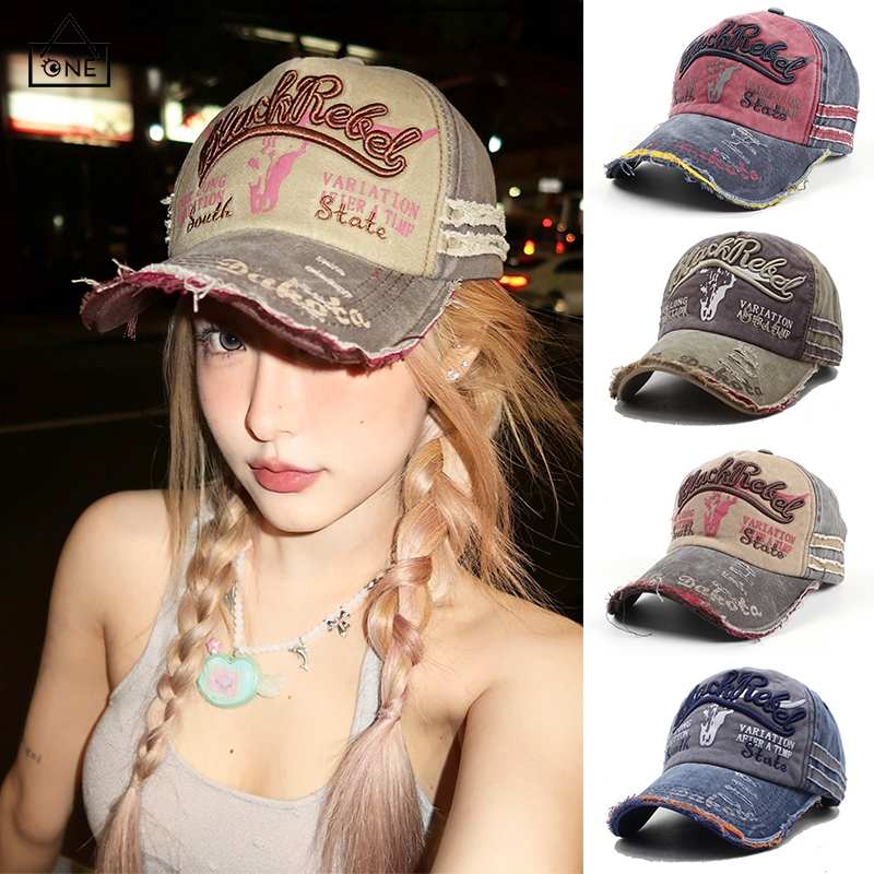 COD❤️หมวกเบสบอลวินเทจ เย็บปักถักร้อยตัวอักษร แฟชั่น หมวกกันแดด สำหรับกลางแจ้ง ผู้ชายและผู้หญิง-a.one