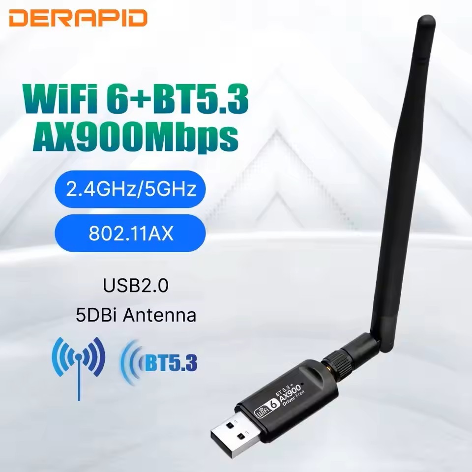 🌐 USB WiFi 6 & Bluetooth 5.3 Adapter - 2in1 ตัวเดียวจบ! ความเร็วสูง AX900Mbps รองรับ Windows 10/11