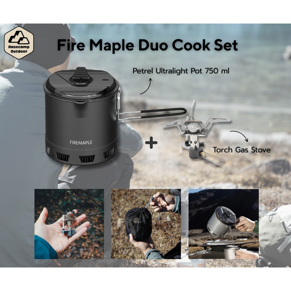 Fire Maple Duo Cook Set ชุดหม้อ Petrel Ultralight Pot 750 ml + เตาเดินป่า Fire Maple Torch Gas Stove