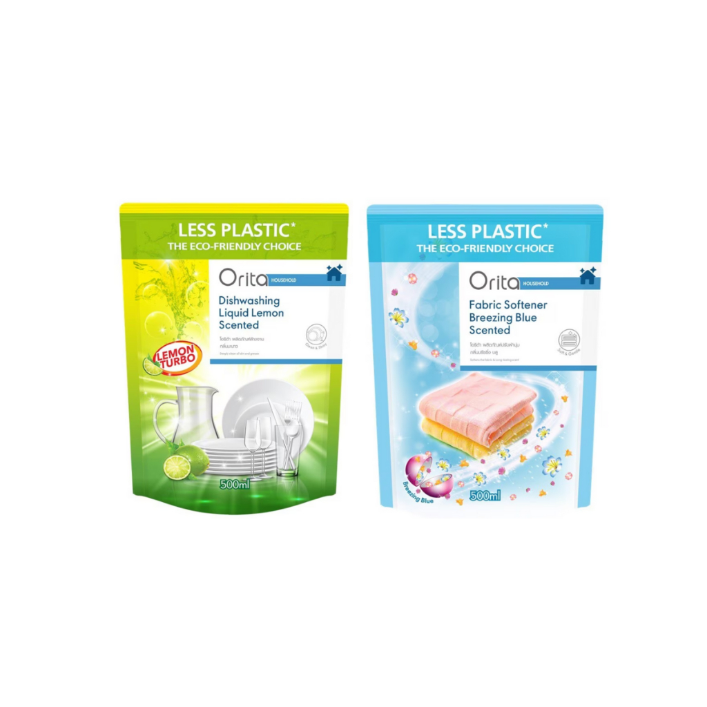 Testing SP Orita 2 Dishwashing Lemon Scented 500 ml. + Orita 2 Fabric Softener Breezing Blue 500 ml.