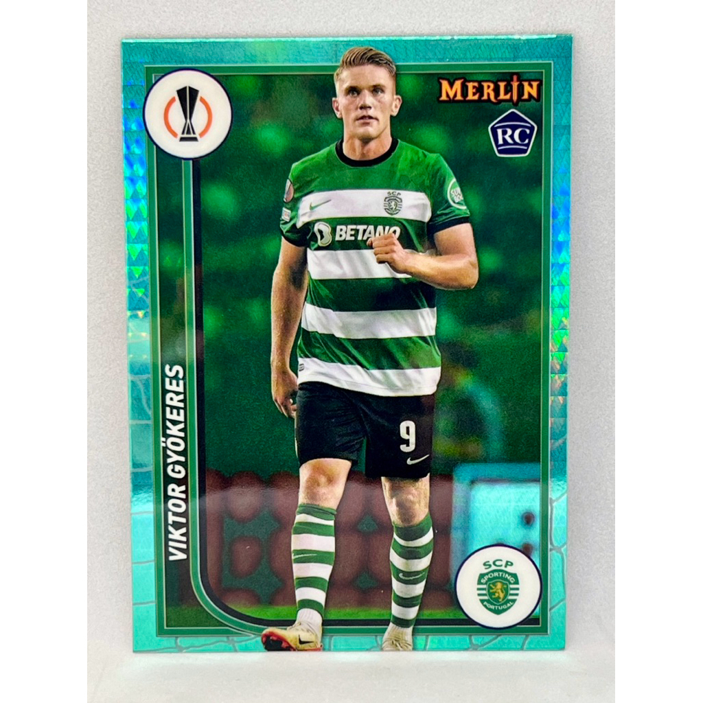 การ์ดฟุตบอล Topps 2023 - 2024 Merlin Soccer Viktor Gyokeres RC Aqua Prizm Refractor