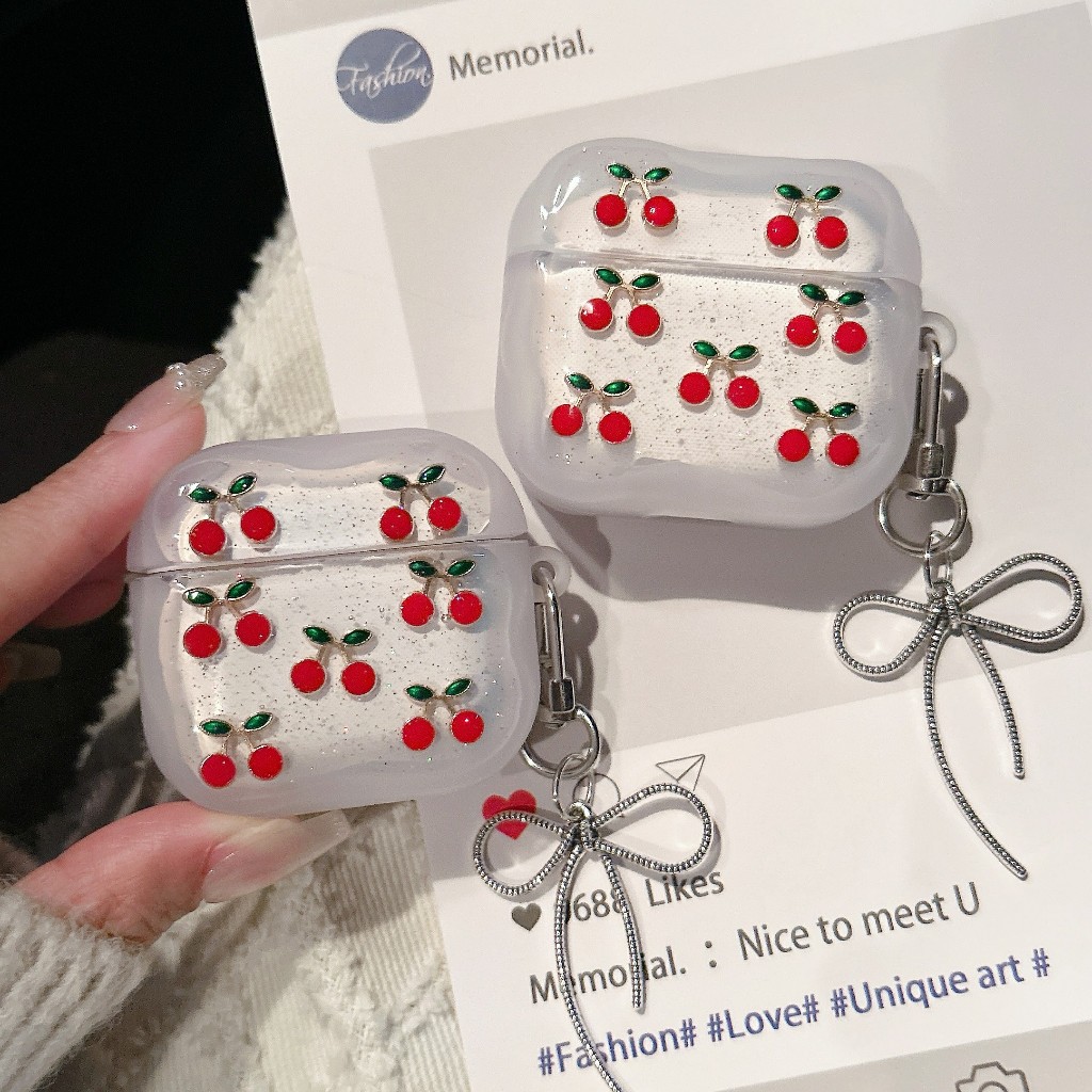 เคสหูฟัง เเถมสายห้อย เคสAirpods เคสลายเชอรี่ รุ่น Airpods รูปที่ 2