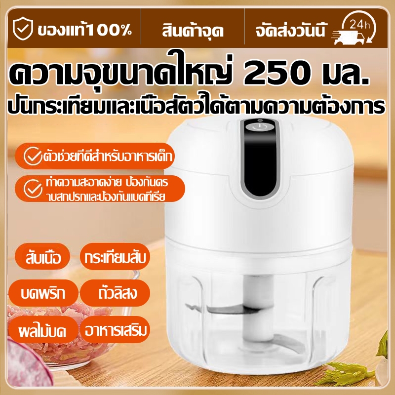 เครื่องปั่นกระเทียม พริก 250ML ไร้สาย USB ปั่นละเอียด บดเนื้อ บดกระเทียมไฟฟ้า ปั่นกระเทียม/ปั่นพริก/ปั่นเนื้อ/ปั่นอาหาร