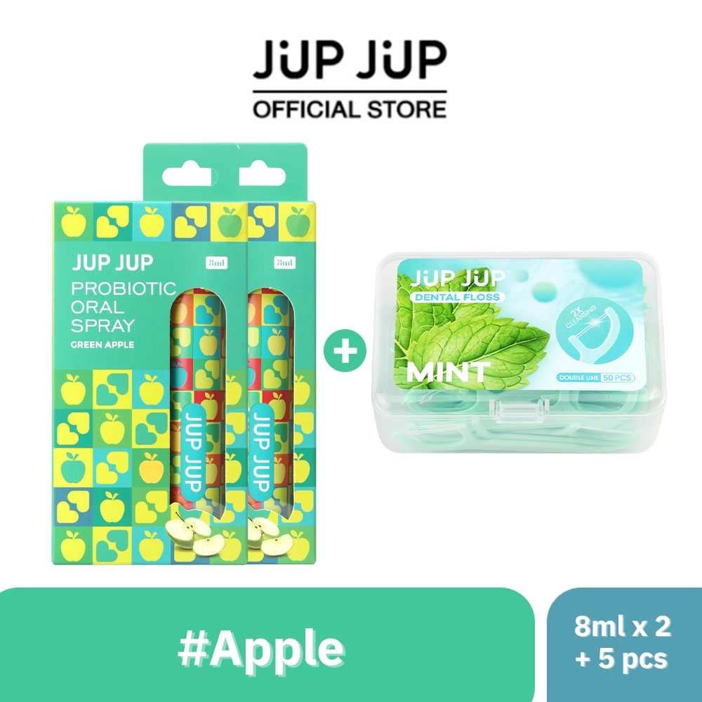 [ดูโอ้ดูแลปากและฟัน] Jup Jup Probiotic Oral Spray 8ml*2pcs + Dental Floss (Double Line) 50ml