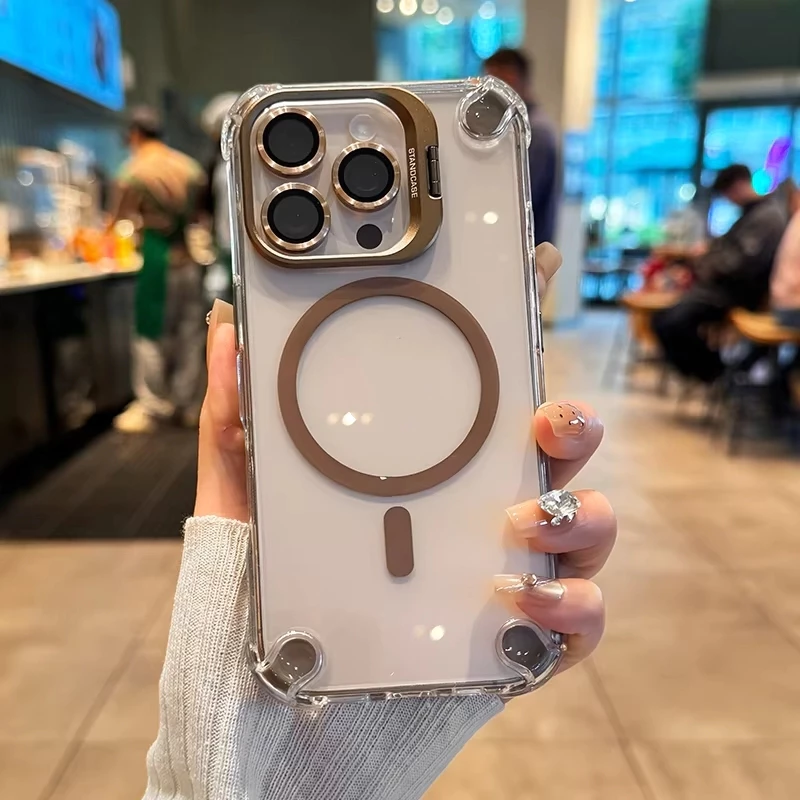 เคสกันกระแทกเสริมมุมพร้อมขายึดตั้งได้ Magnetic Case For iPhone 17 16 15 14 ProMax Pro Plus เคสไอโฟน