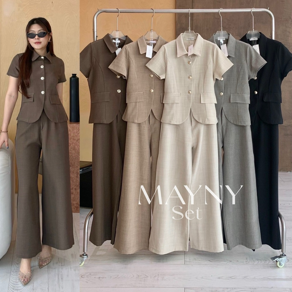 Mayny Set🌺🪴 ชุดเซ็ต by Betty(มีส่งด่วน🚗)เสื้อคอปกแขนสั้นติดกระดุมหน้าแต่งฝากระเป๋า พร้อมกางเกงขายาว มีหลายสี