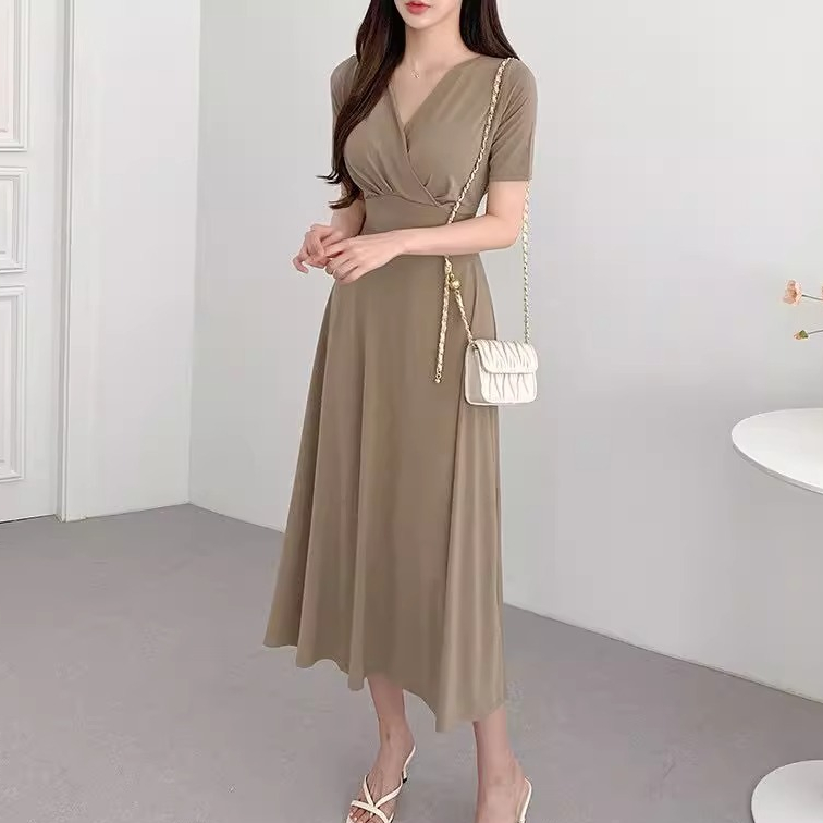 รูปแบบใหม่ กาแฟ เดรส น่ารักสไตล์เกาหลี ชุดเดรส ปาร์ตี้ ทํางาน ออกงาน เดรส  แขนาว เจ้าหญิง แฟชั่น