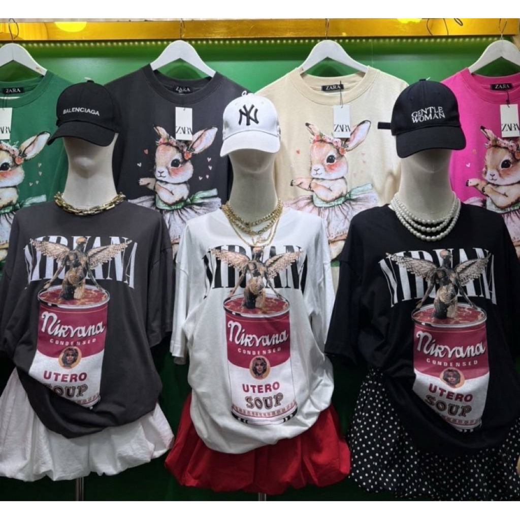 พร้อมส่งในไทย Oversize เสื้อยืด ผ้าคอตตอน แฟชั่นผู้หญิง BDZR-Nirvana soup