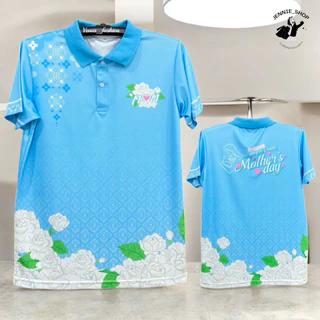 เสื้อวันแม่ เสื้อฟ้าวันแม่ พิมพ์ลายดอกมะลิ เนื้อผ้านุ่มลื่น ใส่สบาย