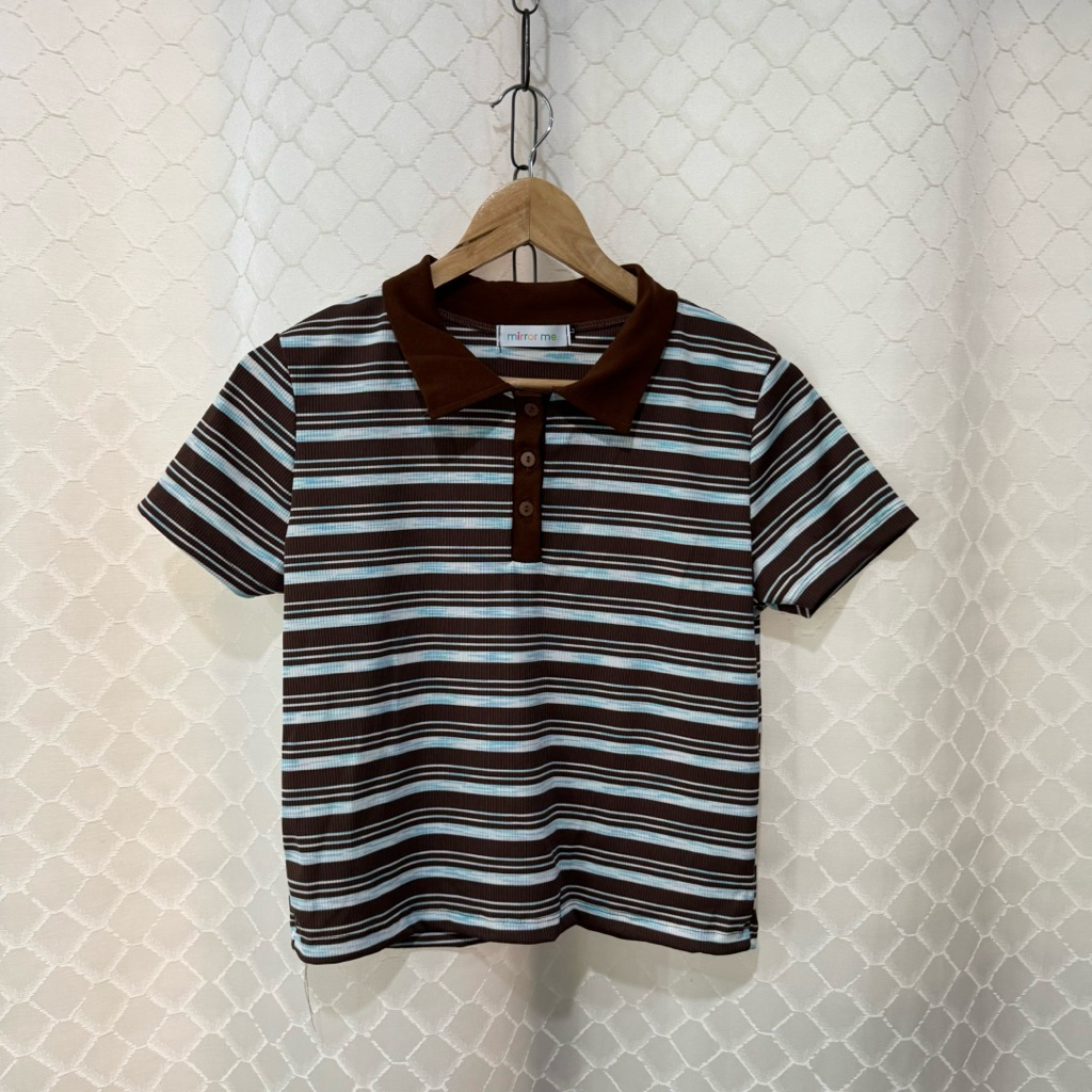 ส่งต่อมือ1 mirrorme เสื้อโปโล ลายริ้ว กระดุมหน้า