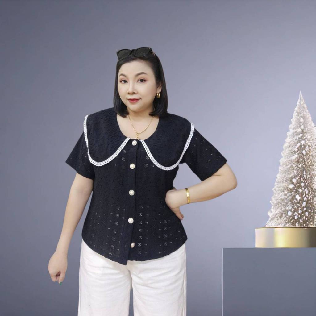 D425 New 2025 เสื้อคอบัว ผ้าลูกไม้นำเข้า มี 2 ไซส์ ให้เลือก 8 สี