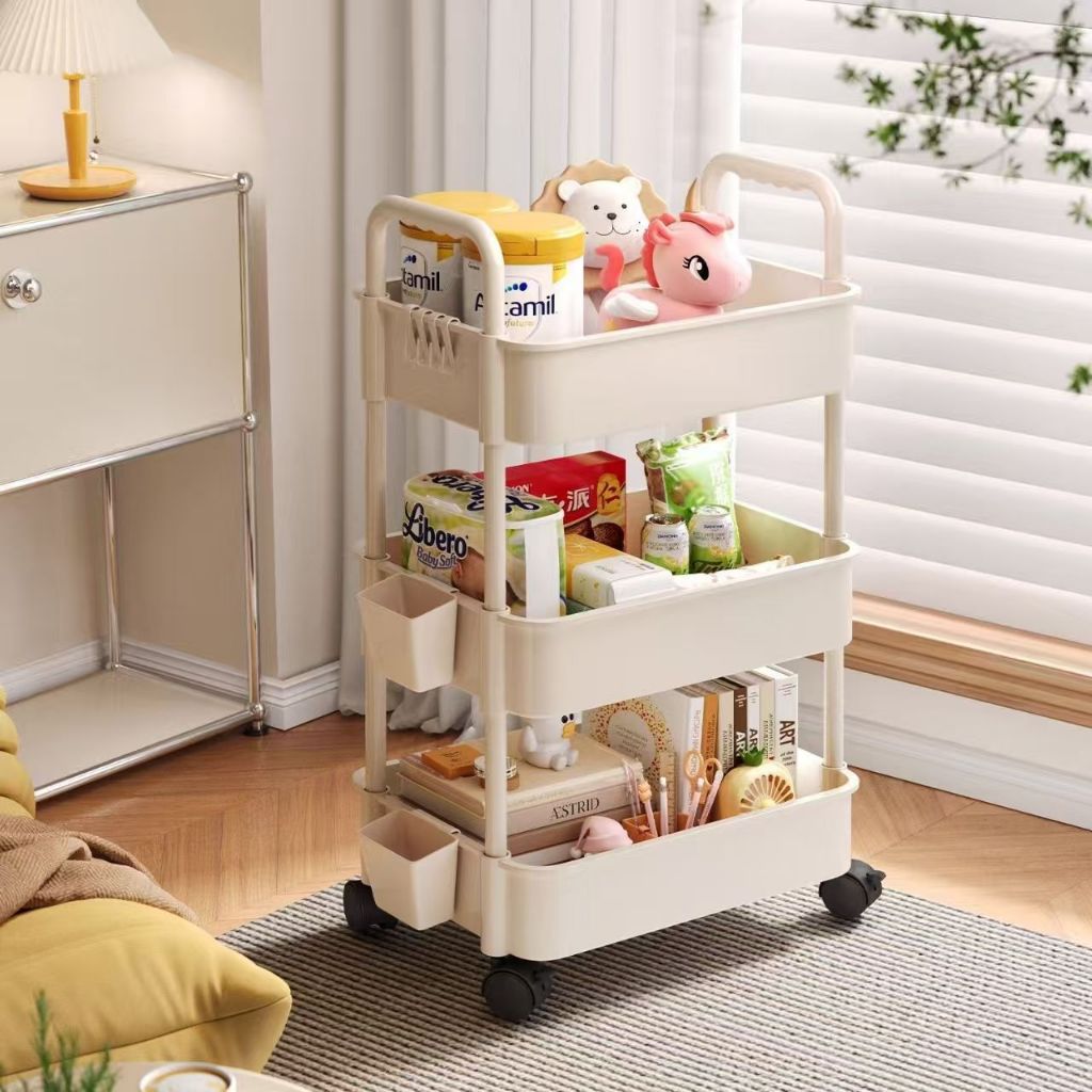 Leerhome ชั้นวางของมีล้อ 3-4 ชั้น พร้อมตะกร้า | เคลื่อนย้ายง่าย รับน้ำหนัก 30KG จัดเก็บเป็นระเบียบ