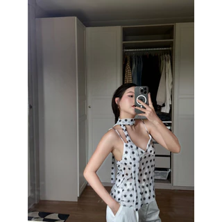 M133- เสื้อสายเดี่ยวตาข่ายลายจุด รุ่น “Dot Mesh” แถมผ้าผูกคอ