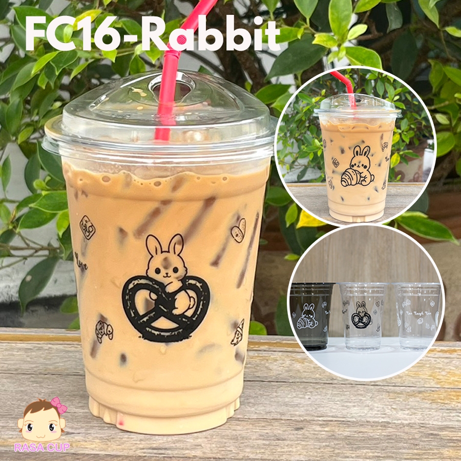 [Rabbit-FC] แก้ว PET ยี่ห้อ FPC ขนาด 16oz รุ่น FC สกรีน ลายกระต่ายน่ารัก มีสีให้เลือก บรรจุ 100 ใบ (เฉพาะแก้วไม่รวมฝา)