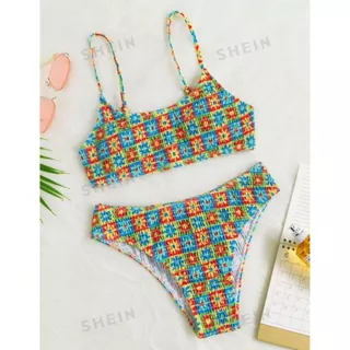 💗ส่งไวจากไทย💗ชุดว่ายน้ำท็อปส์ซู bikini top ลายดอกไม้ ผ้ายับ หลายสี เหมาะสำหรับชายหาด