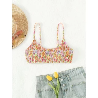 💗ส่งไวจากไทย💗ชุดว่ายน้ำท็อปส์ซู bikini top ลายดอกไม้ ผ้ายับ หลายสี เหมาะสำหรับชายหาด