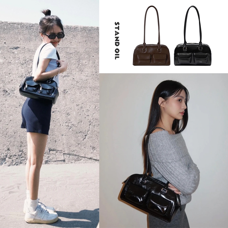 พร้อมส่งค่ะ Stand oil Chubby bag แฟชั่นเกาหลีกระเป๋าสะพายสุภาพสตรี, ออกกระเป๋าถือโบว์ลิ่ง stand oil