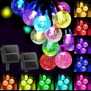 สตริงแสงแสงอาทิตย์กลางแจ้ง 20/50/100 LED แสงบอลคริสตัลพร้อมโหมดแสง 8 โหมด แสงโซลาร์สกันน้ำสำหรับลานสวนงานแต่งงาน