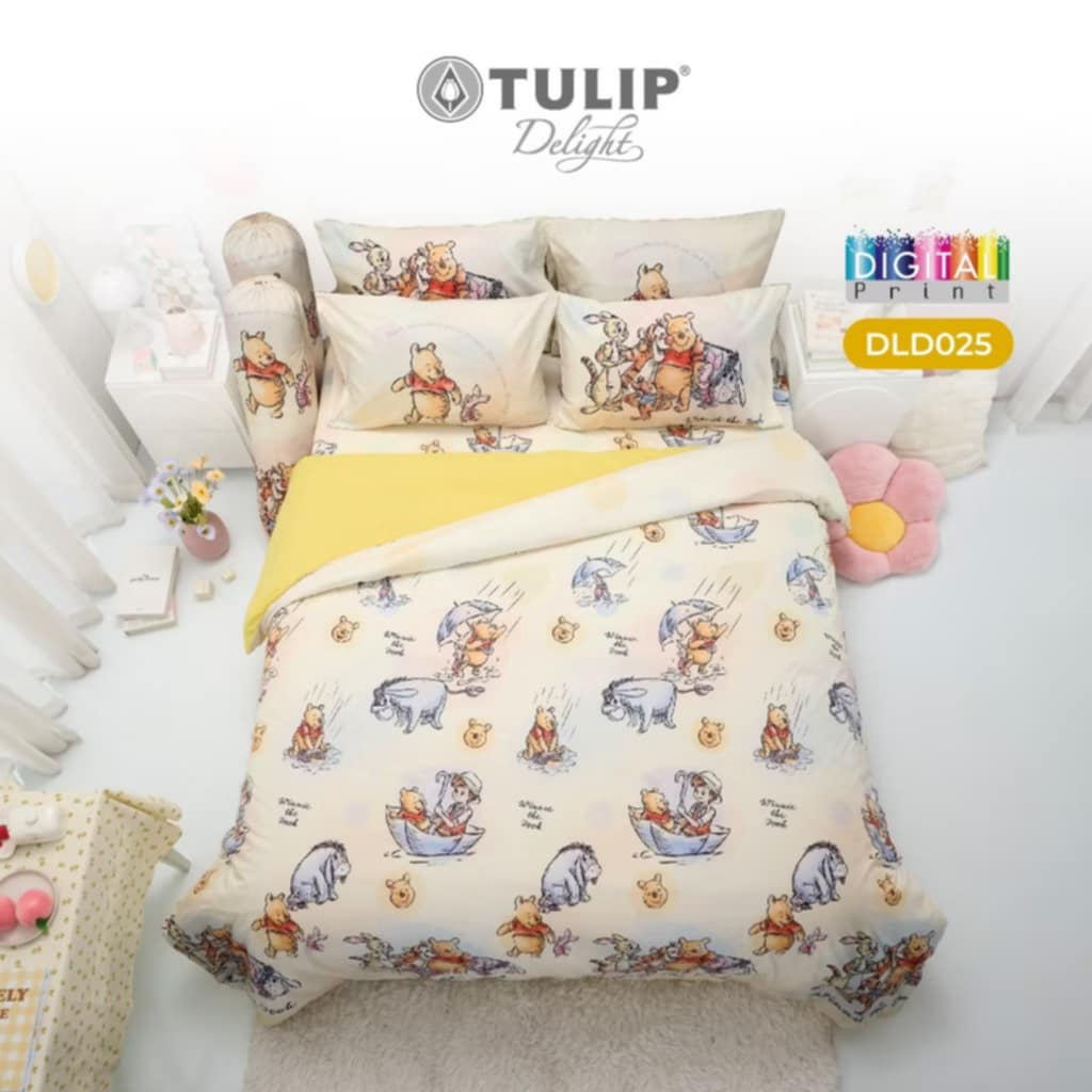 *2ลาย* ผ้าปูที่นอน + ผ้านวม หมีพูห์ กันไรฝุ่น by Tulip delight ลิขสิทธิ์แท้ Disney Pooh นิ่ม ไม่มีรอยต่อ DLD025 DLC136