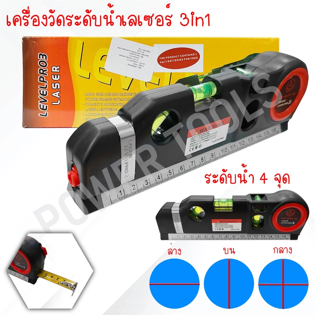 เครื่องวัด ระดับน้ำเลเซอร์ Fixit Laser Level Pro 3 พร้อมตลับเมตร AMAZZ